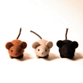 Three felt catnip mice in terracotta, sand and ink